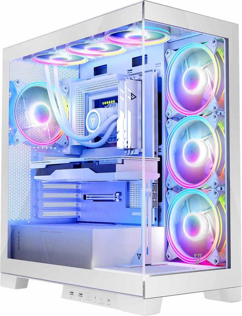 MODECOM VOLCANO SPACE APEX ARGB Weiß PC-Gaming-Gehäuse ATX Midi Tower | PC Gehäuse mit 4 ARGB-Lüfter | ARGB-Controller | Gaming Computergehäus...
