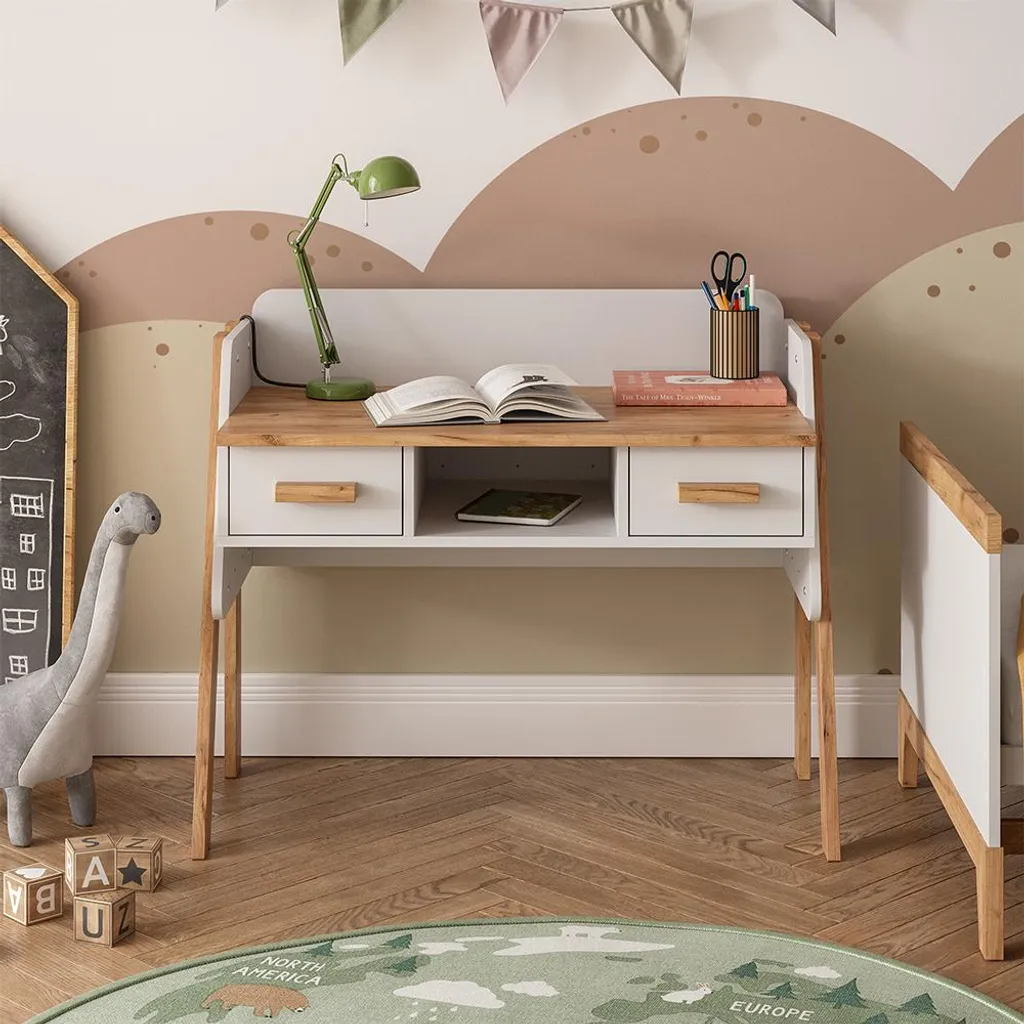 Bureau Télétravail Compact 97cm Vitalispa Malia Blanc avec Tiroirs 58372
