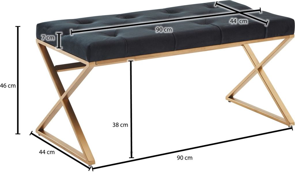 Lavica zamatová čierna 90x46x44 cm predsieň čalúnená lavica Obrázok produktu 4