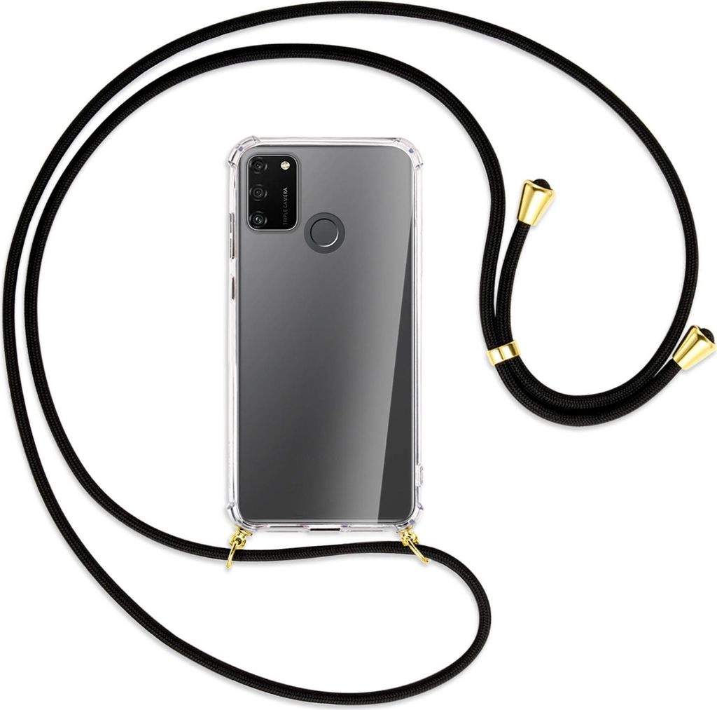 Handykette Backcover-Schutzhülle mit Band (Metall goldfarben) für Honor 9A / Play 9A - schwarz