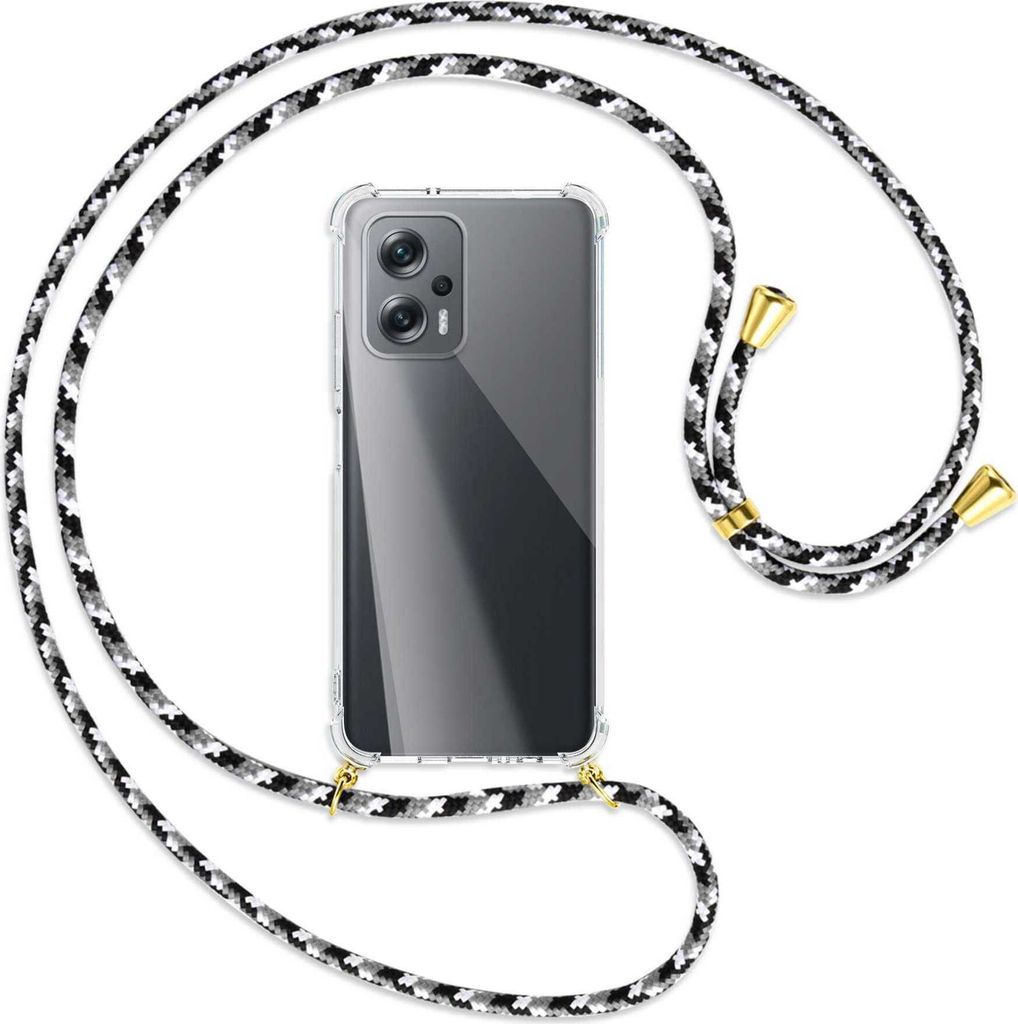 Handykette Backcover-Schutzhülle mit Band (Metall goldfarben) für Xiaomi Poco X4 GT - schwarz/grau/weiß