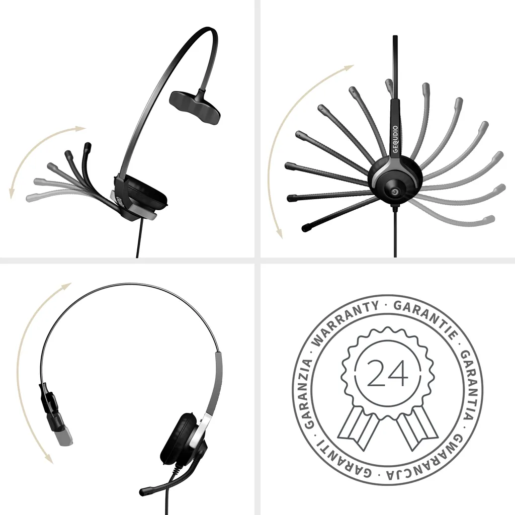 Micro-Casque Filaire Monaural compatible Unify pour Téléphone de Bureau