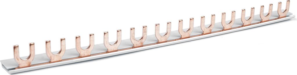 A product shot of a busbar with multiple connection points.