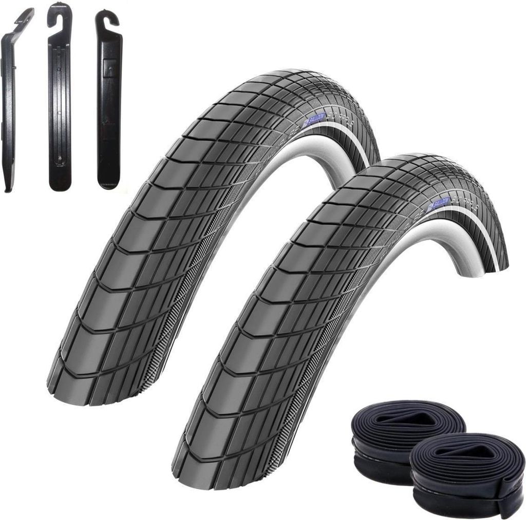 2 x Schwalbe Big Apple RaceGuard Fahrradreifen E-25 Fahrradmantel Decke mit Reflexstreifen 50-559 (26 x 2.00") + 2 Schwalbe SV13 Schläuche inkl. R...
