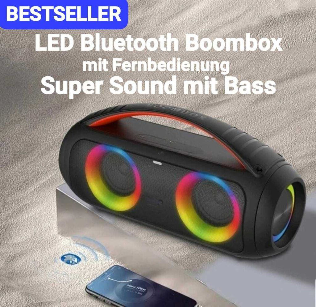 Tragbarer Bluetooth 5.2 Lautsprecher 2x20W RGB LED Beleuchtung Sound box Boom box Musikbox Multifunktionslautsprecher AUX USB Audio Line TF-Karte M...