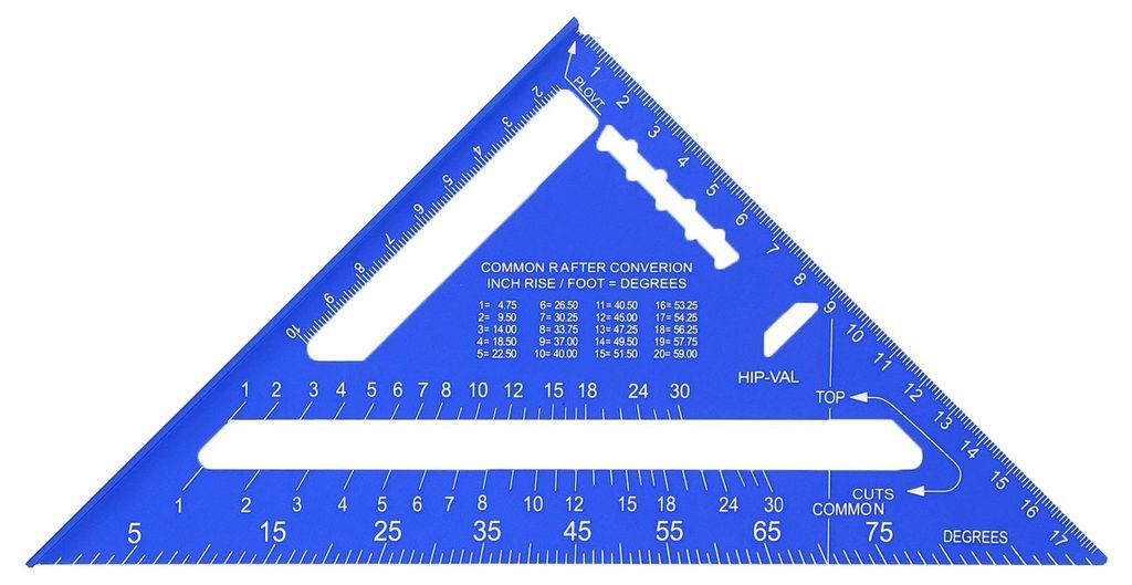 7 Zoll Sparrenquadrat Aluminiumlegierung Doppelskala 45 90 Grad Dreieck Lineal Winkel Zimmermannswerkzeug für Holzbearbeitung Blau
