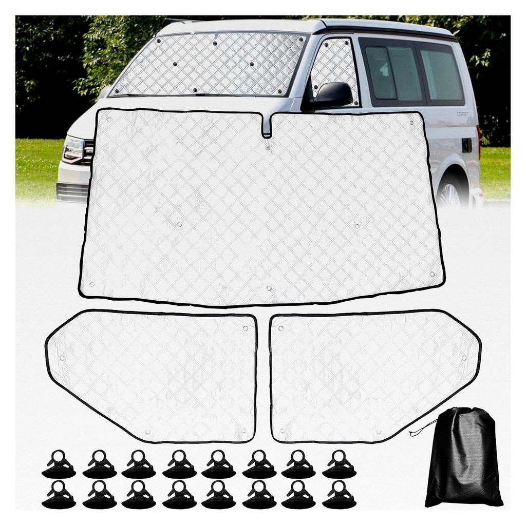 Sonnenschutz für die Frontscheibe von V W T5 T6 Wohnmobil, 3-teiliges Thermomatten-Set, Abdeckung für die Frontscheibe, interner Schutz, Verdunke...