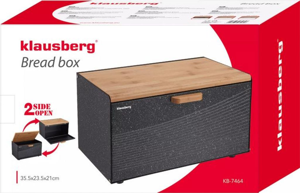 KLAUSBERG KB-7466 Contenitore Per Pane In Legno E Acciaio Inox, Bianco Marmorizzato, Apertura Doppia, 23,5x35,5x21 Cm - 5