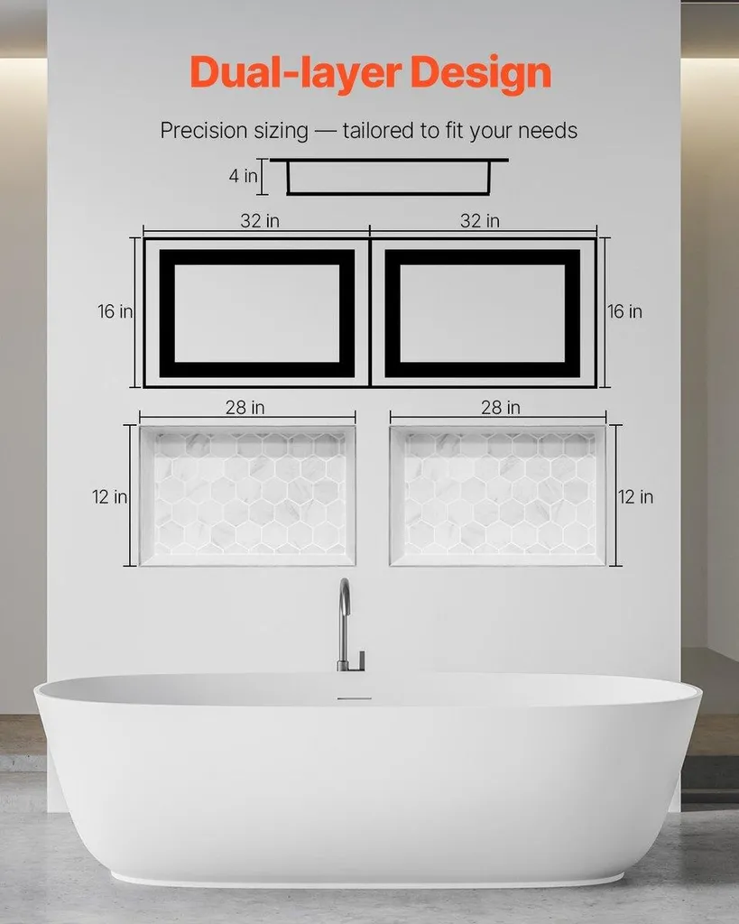 Niche de douche inox 40,6x81,3 cm étanche avec double compartiment - 6
