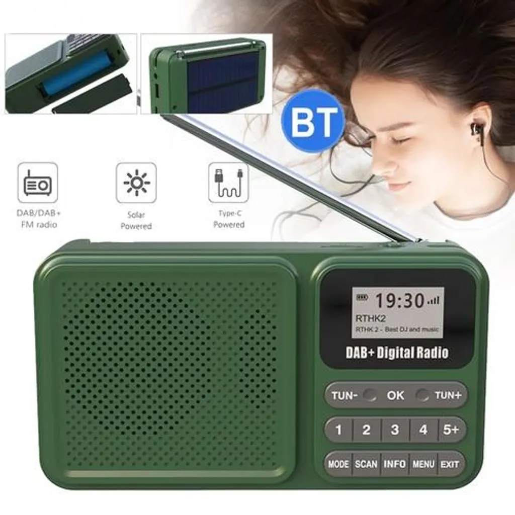Radio Solaire Rechargeable 1200mAh avec Réception DAB+ et Bluetooth 5.0