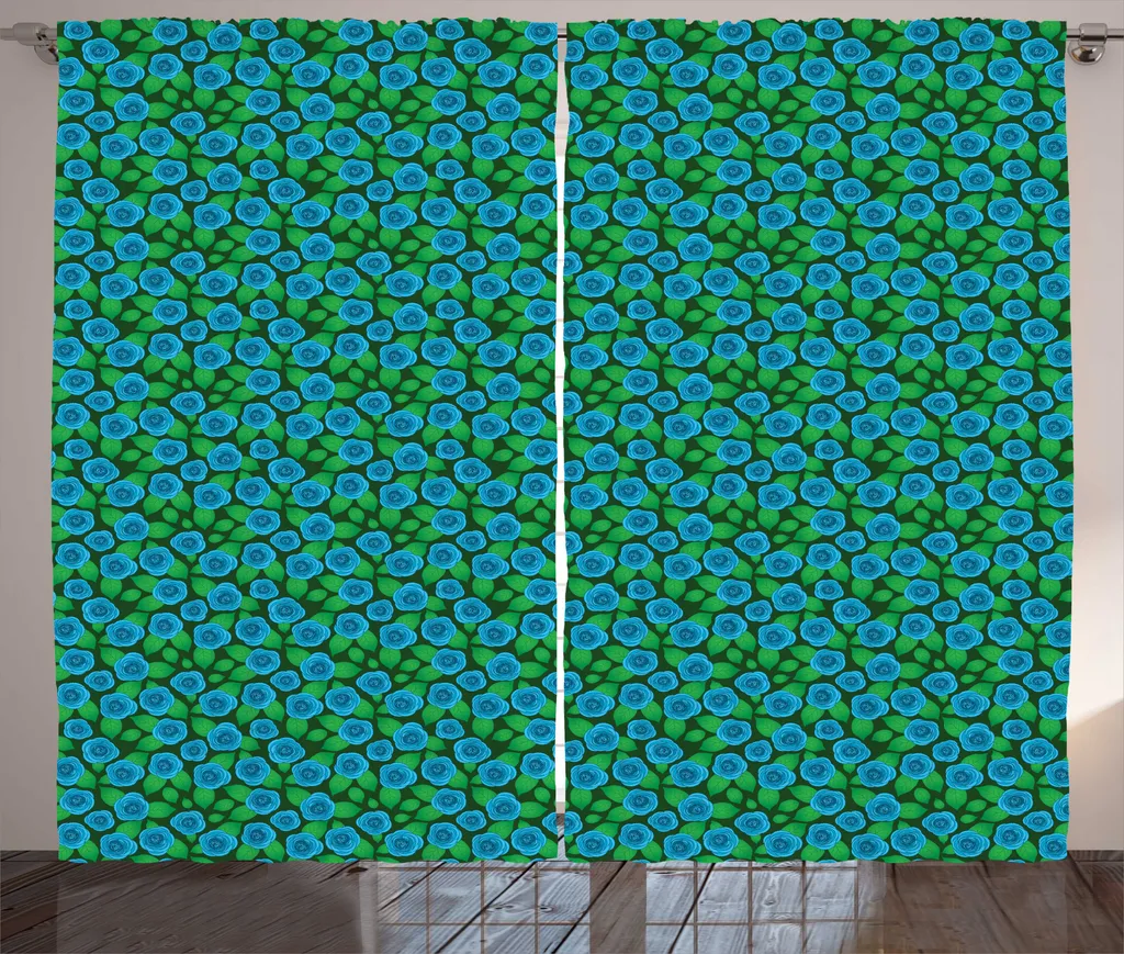 Rideaux Rustiques ABAKUHAUS Fleurs Bleues avec Crochets 280x225 cm