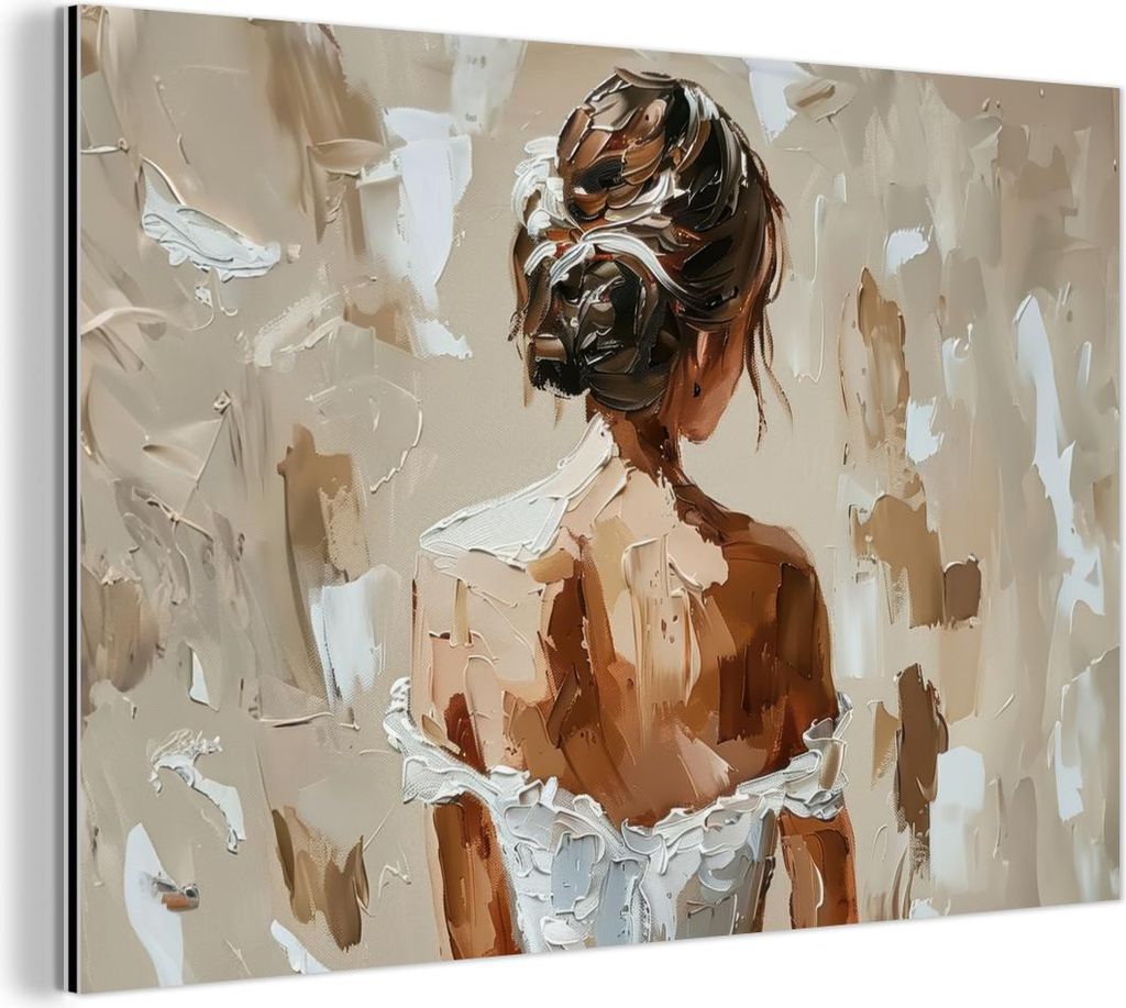 MuchoWow Wanddekoration Metall Metallbild Wandkunst 120x80 cm Frau - Farbe - Abstrakt - Beige - Modern MuchoWow Aluminium Gemälde - Alu Bild