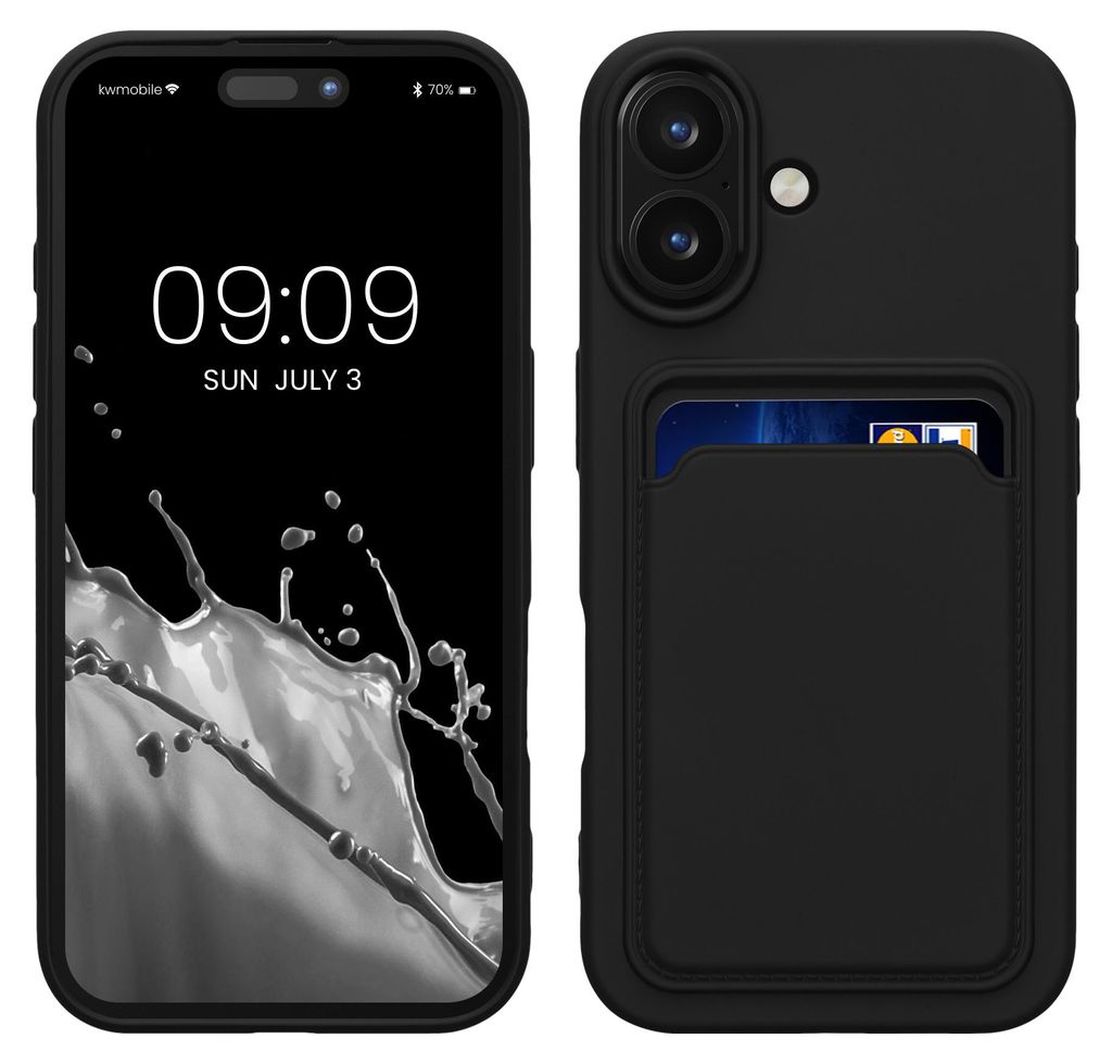 kwmobile Handyhülle für Apple iPhone 16 Hülle mit Kartenfach - TPU Case - Kabelloses Laden - Schutzhülle Cover in Schwarz