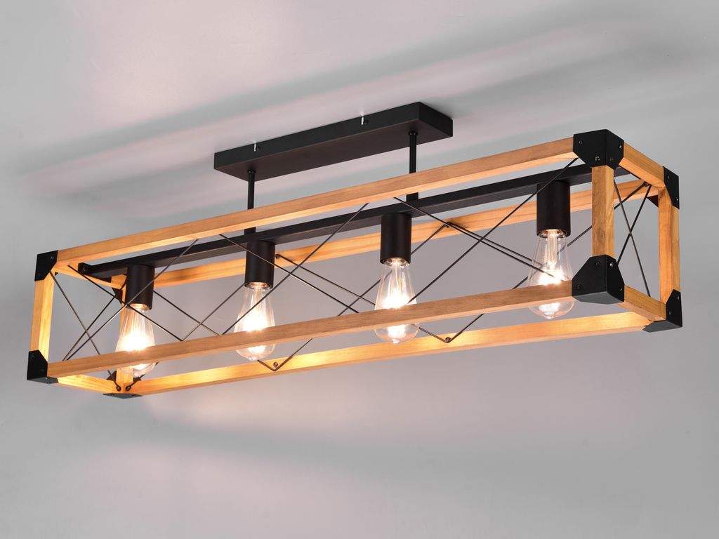 LED Küchendeckenlampe mit Holzbalken Industriedesign mehrflammig über Kochinsel