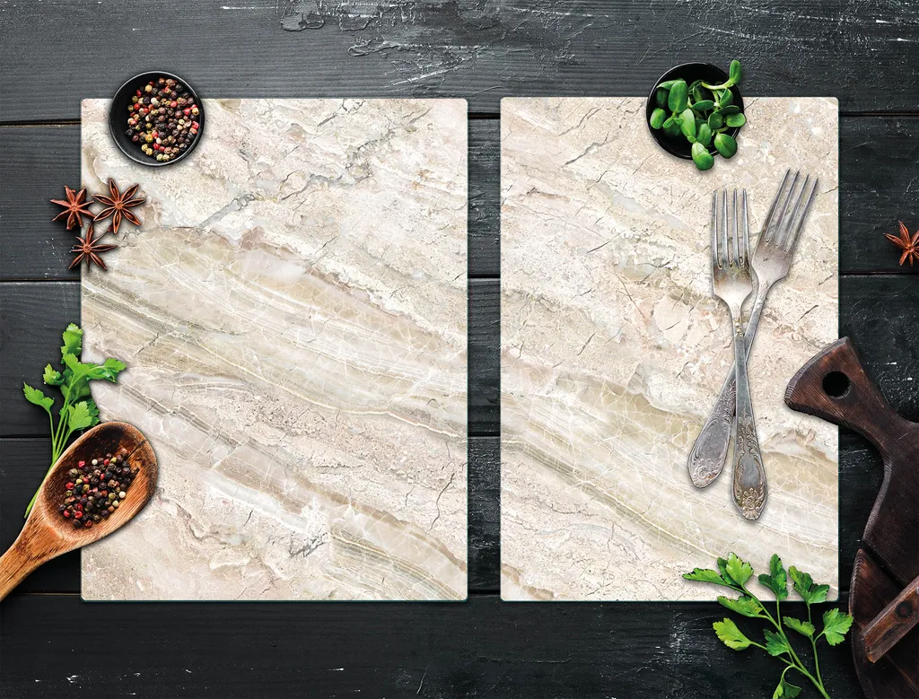 Piastre copri fornelli 2 pezzi 75x52 Copri piano cottura in ceramica tagliere in vetro marmo beige - 4