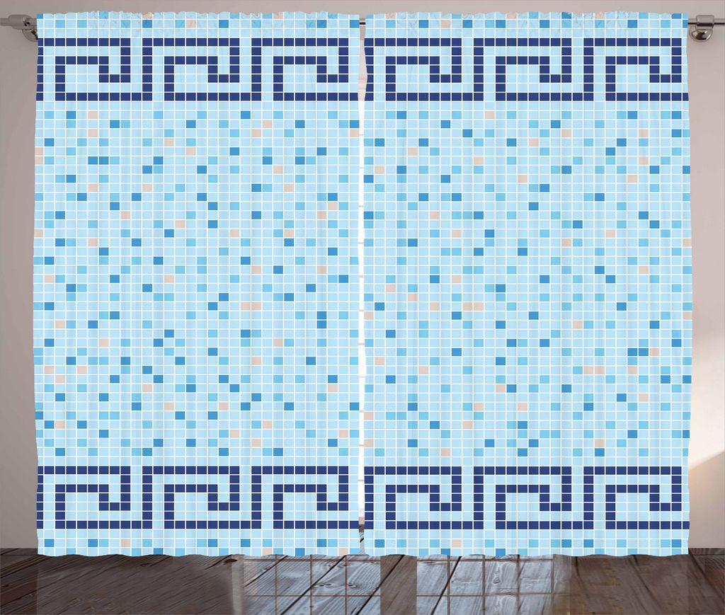 ABAKUHAUS Wasser Rustikaler Gardine, Antike griechische Border Tile, Schlafzimmer Kräuselband Vorhang mit Schlaufen und Haken, 280 x 175 cm, Blass...