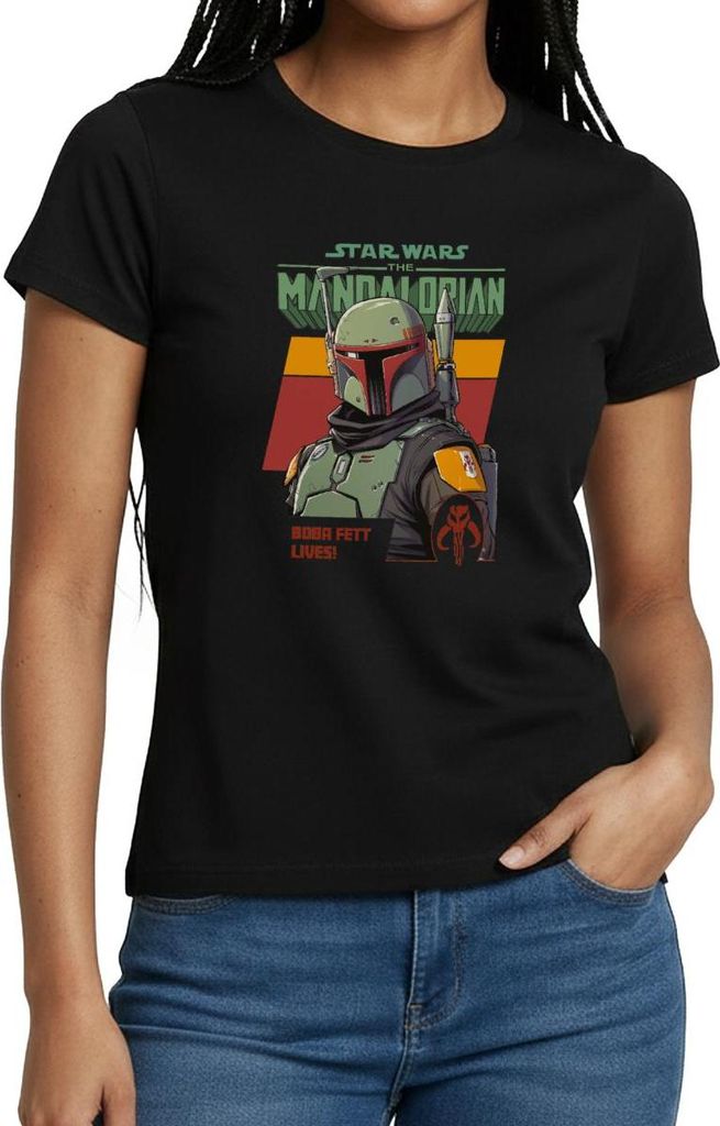 Star Wars: Mandalorian Boba Fett Lives Frauen T-Shirt, XL, Schwarz