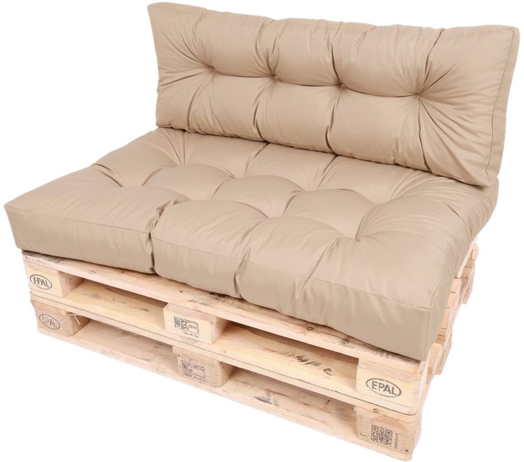 TexDeko Garden Palettenkissen 120x80x18cm wasserabweisend gesteppt Sitzauflage für Europaletten, UV-beständig (2-TLG Set, Cappuccino)
