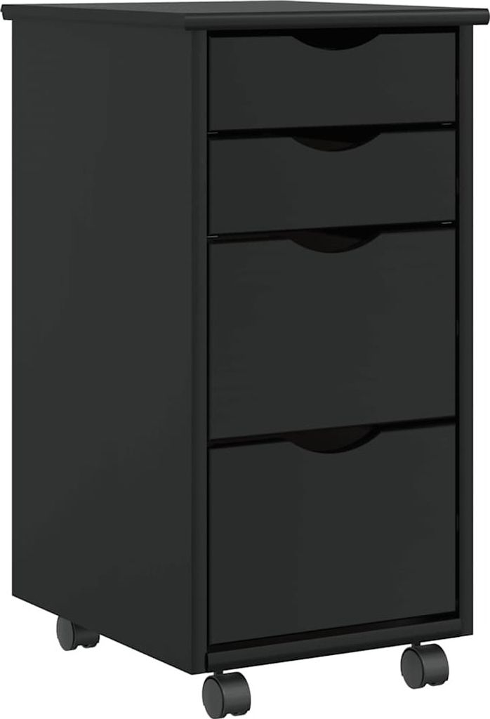 Rollschrank mit Schubladen MOSS Schwarz Massivholz Kiefer