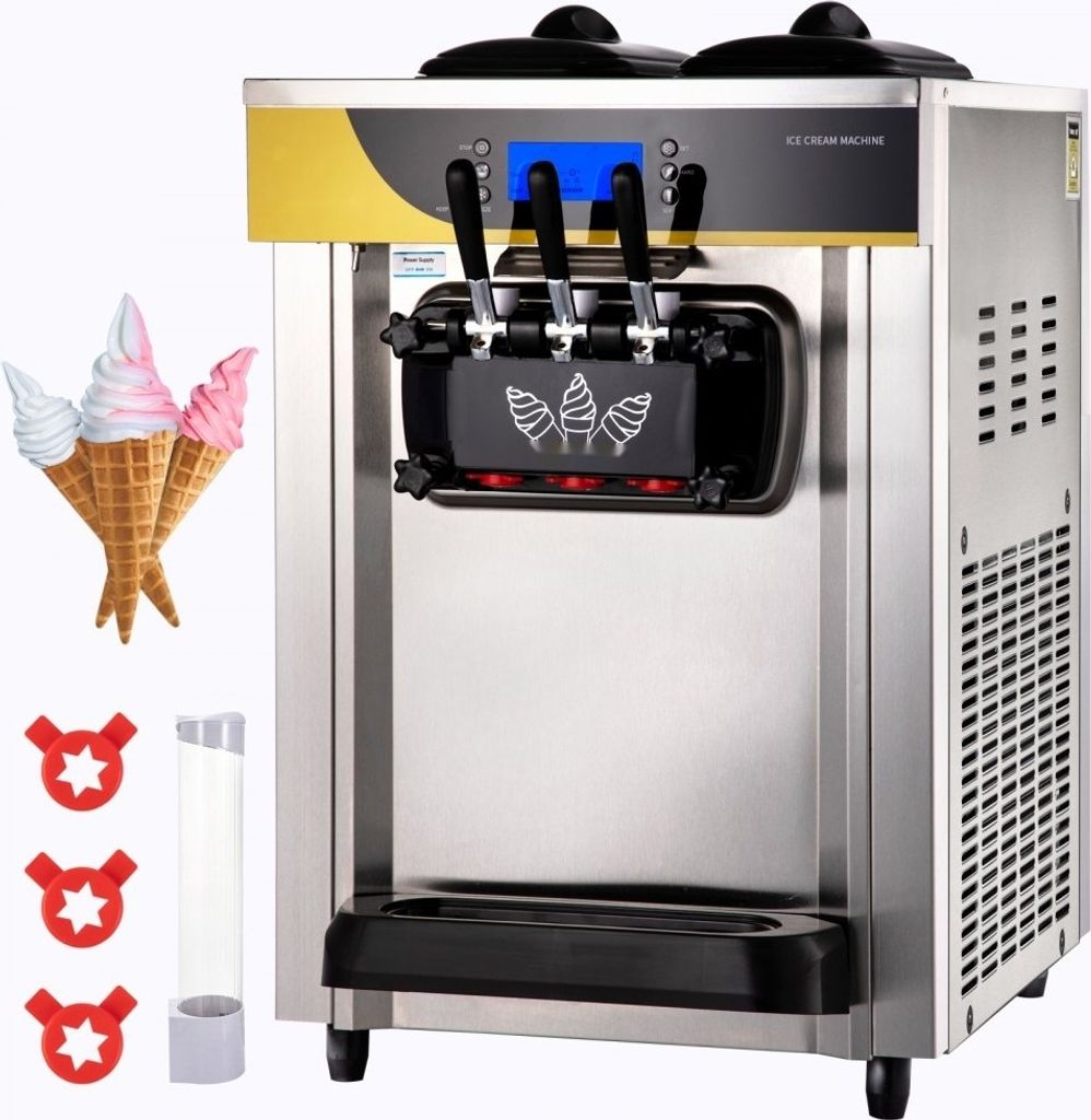 Softeismaschine Pro - 2200 W Tischplatte Softeismaschine 22-30 L/Std. - Desktop Softeismaschine, 3 Geschmäcker mit LCD-Display - Eiscreme Speise...