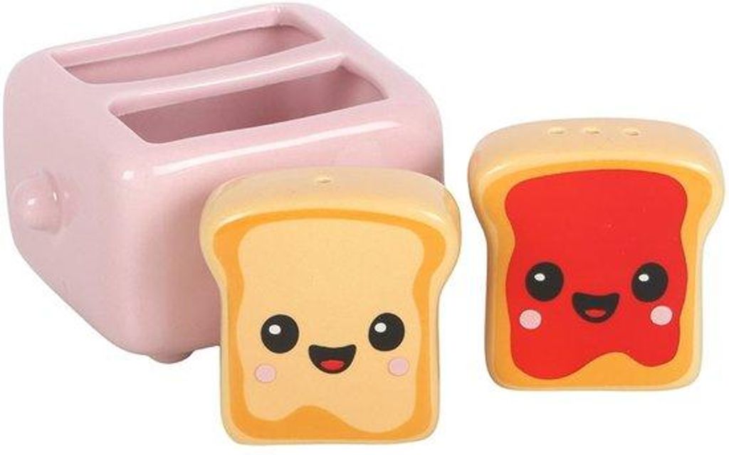 Something Different Kawaii Toast Salt & Pepper Shaker Set – Multicolour – Cute Kitchen Table Accessories