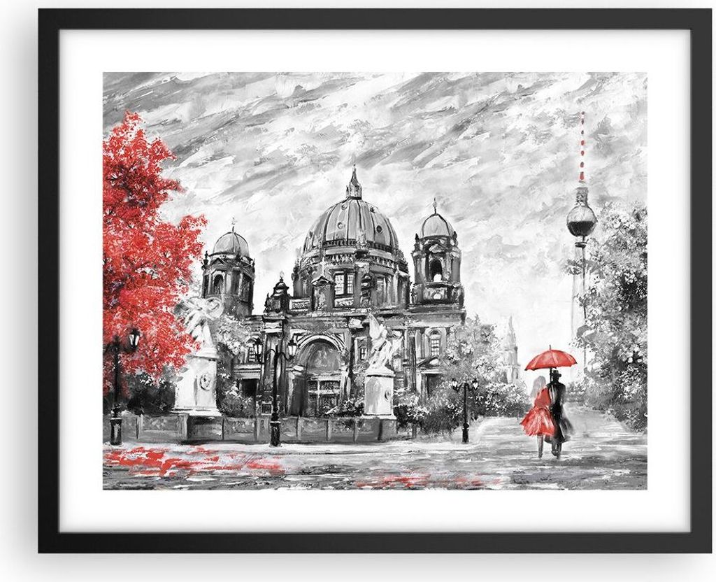 Gerahmtes Poster - Schwarzer Rahmen - Dom Berlin Liebespaar - 50x40 cm - Wand Bild - Wanddeko - Wandbilder - Kunstposter - Wandposter - Bilderrahme...