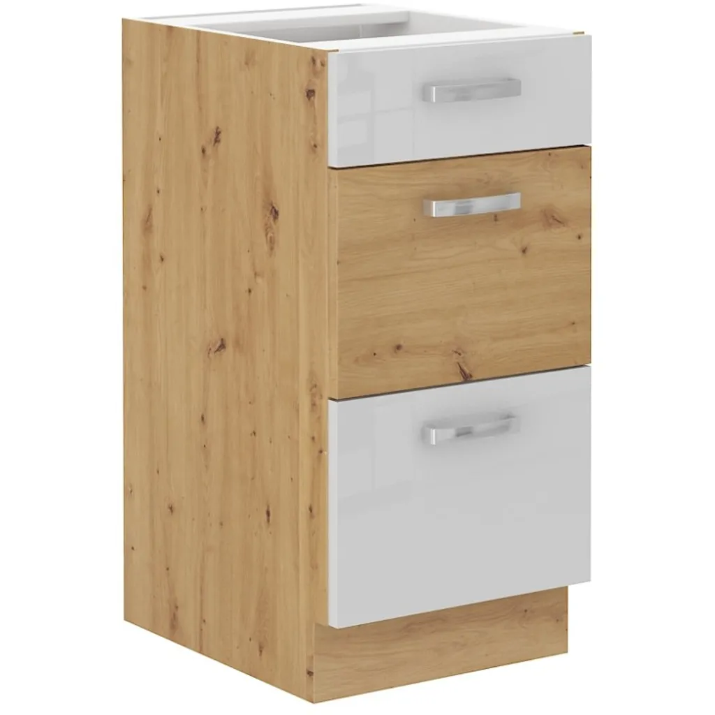 Commode de rangement ADARA largeur 40 cm en bois blanc et chêne naturel