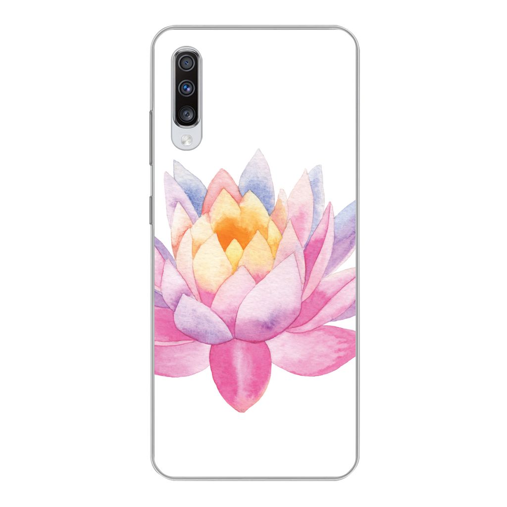MuchoWow Handyhülle Schutzhülle Hülle für Samsung Galaxy A70 Aquarell - Blume - Seerose Silikon Softcase Handy Hülle - Schutzhaube