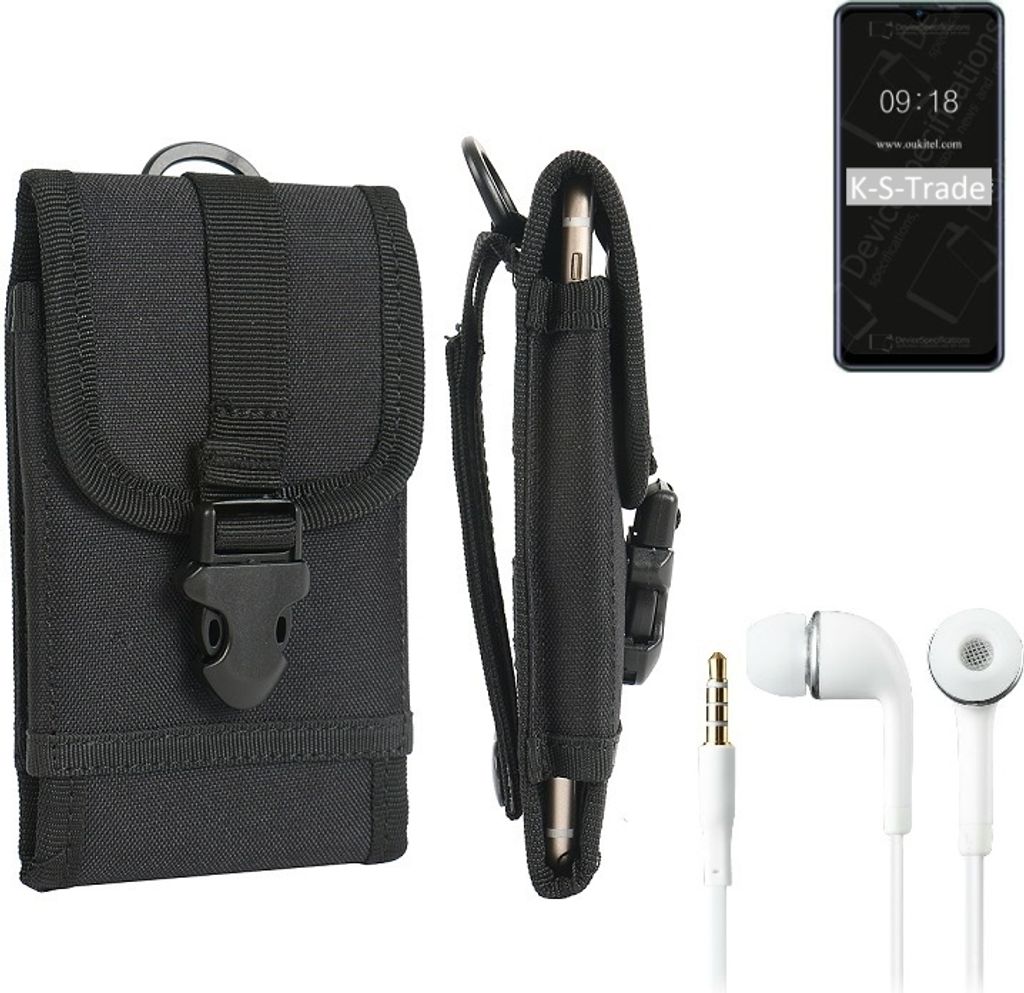 K-S-Trade Holster Schutz Hülle kompatibel mit Oukitel C25 Gürteltasche Handy Hülle Tasche outdoor Seitentasche schwarz 1x + Kopfhörer