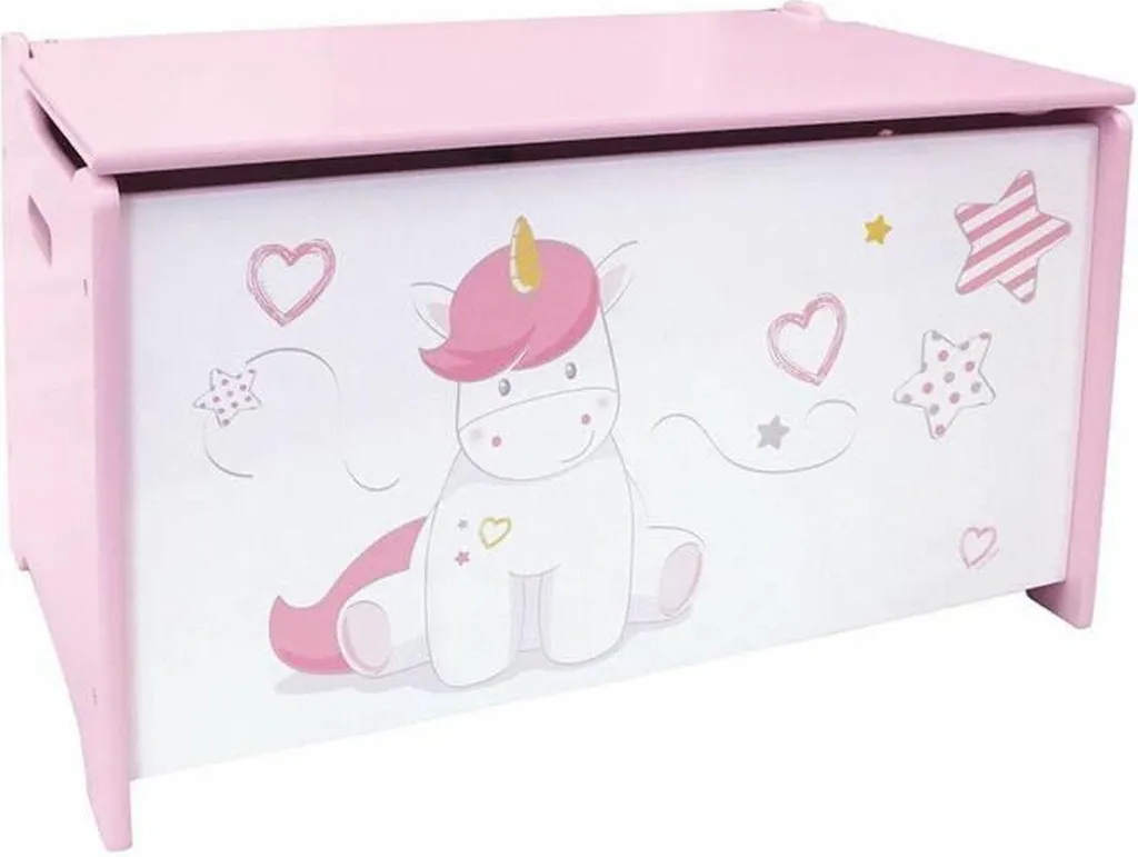 Rangement Chambre Enfant : Coffre Fun House Unicorn en Bois Rose/Blanc - 2