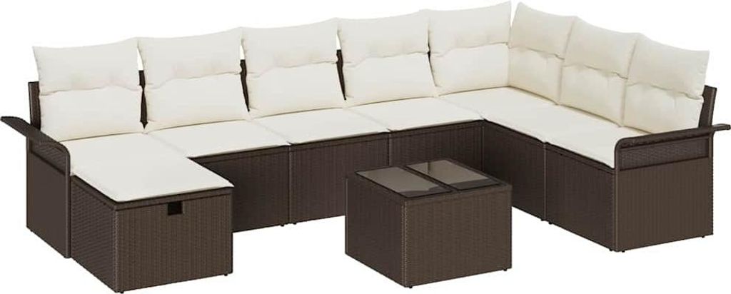 "2026 MODERNE" Garten-Sofa-Set - elegantes Design - Sitzgruppe mit Sofa, Tisch - mit Kissen mit Speicher 9 pcs Braun Poly Rattan - Terassenmöbel N...