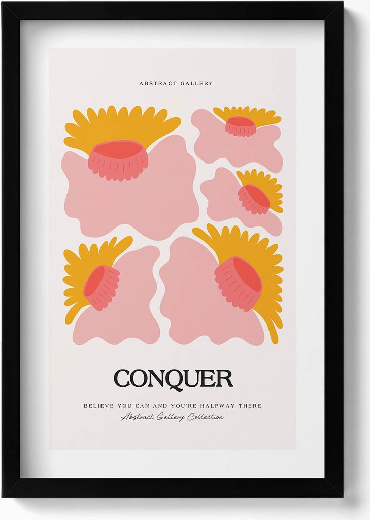 Pflanzen und Blumen Illustration– Wandbild mit Rahmen – Gerahmtes Bild – Wanddekoration – 40x60 cm – Schwarz