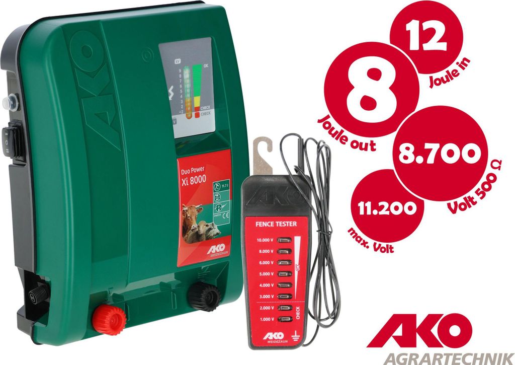 AKO Duo Power Xi8000, 12V / 230V Weidezaungerät, 8 Joule