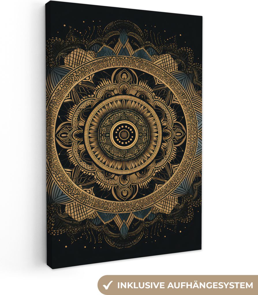 MuchoWow - Leinwandbilder - Mandala - Gold - Bohème - Luxus, Wandbild, Wanddeko Bilder Wohnzimmer, 80x120 cm