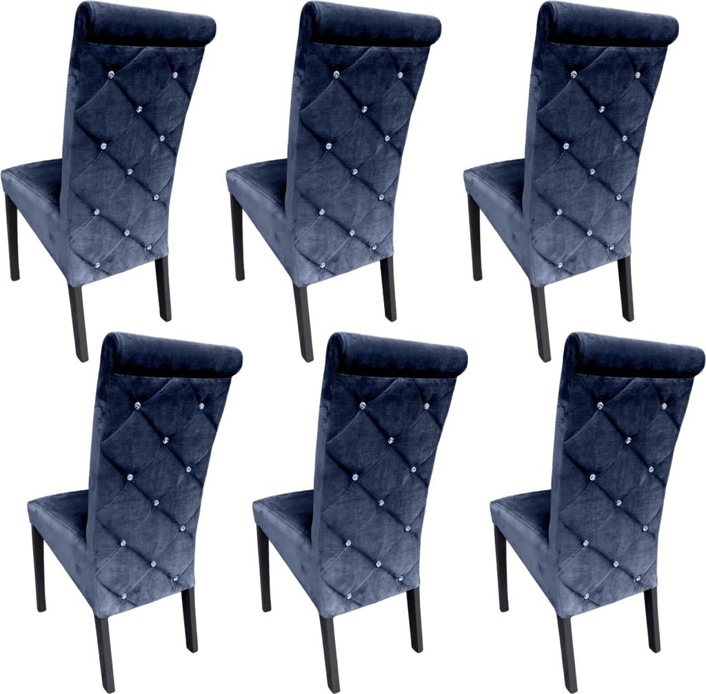 Ares Meble Esszimmerstühle 6er Set K6 - Esszimmerstuhl Holz - Küchenstühle, Esstisch Stühle, Essen Stuhl - Samt Dunkelblau - Schwarz