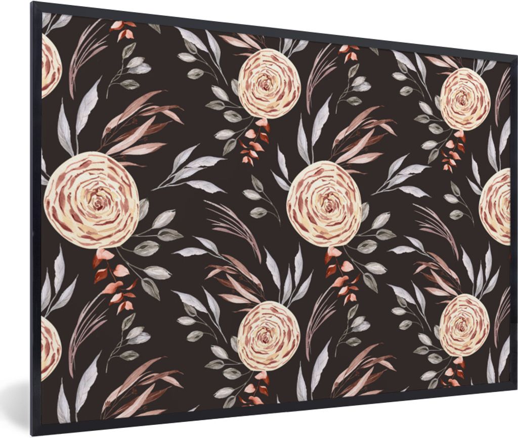 MuchoWow Gerahmtes Poster Rosen - Natur - Braun 90x60 cm - Poster mit Schwarzem Bilderrahmen Wandposter Rahmen Foto Bilder - Fotorahmen - Foto-Pl...