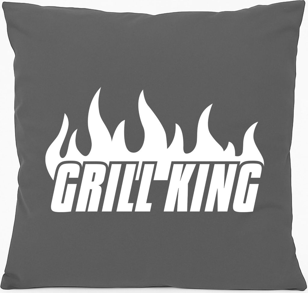 Huuraa Sofakissen Grill King Flammen Geschenk 40x40cm mit Füllung Steel Grey Baumwolle Grill King Mitbringsel