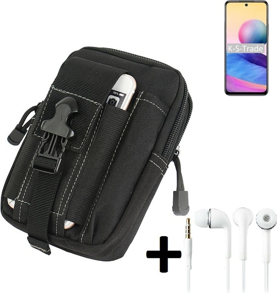 K-S-Trade Gürteltache + Kopfhörer kompatibel mit Xiaomi Redmi Note 10 JE Gürtel Tasche Holster Schutz Hülle Handy Hülle schwarz inkl.