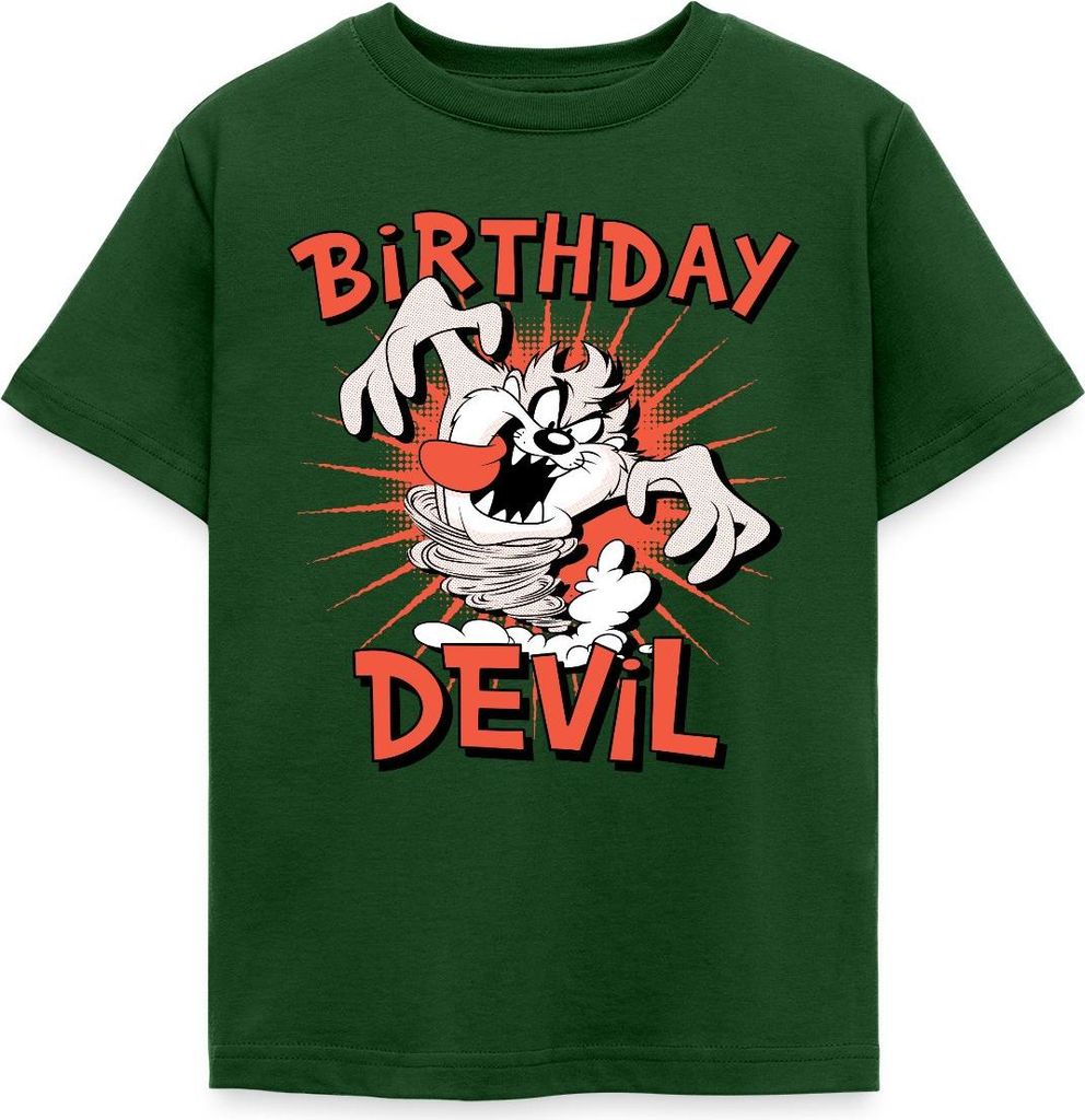 Spreadshirt Looney Tunes Taz Tasmanischer Teufel Geburtstag Kinder T-Shirt, 110/116 (5-6 Jahre), Forstgrün