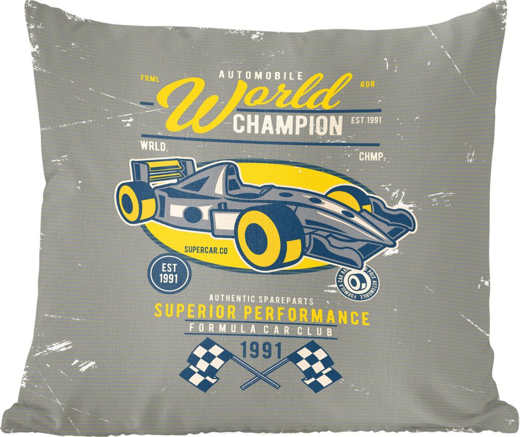 MuchoWow Zierkissen Sofakissen Wohnzimmer Dekokissen 40x40 cm Rennwagen - Flagge - Retro - Foto Kissen - Schlafzimmer Dekoration