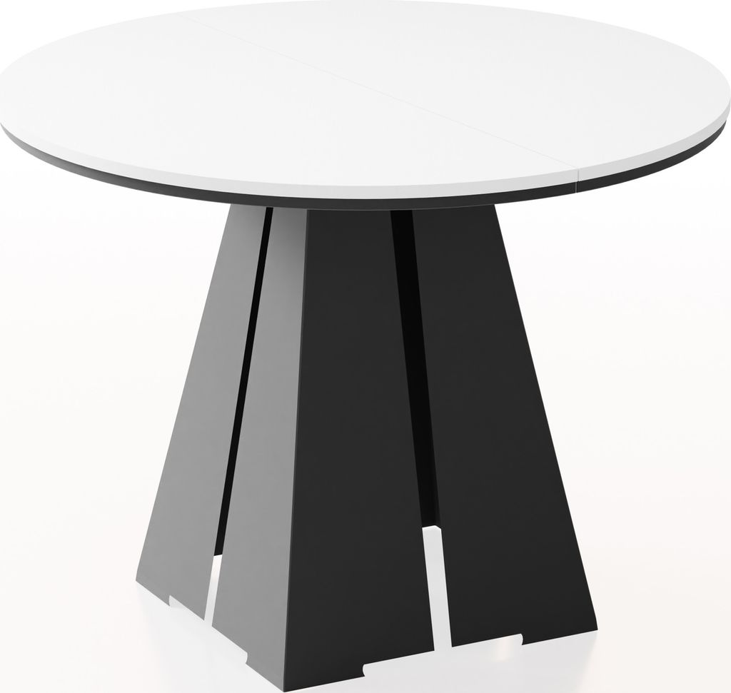 Runder Ausziehbarer Esstisch mit Schwarzem Metallgestell - Moderner Industrieller Tisch für Esszimmer oder Küche - 100 cm bis 180 cm - EU - Weiß