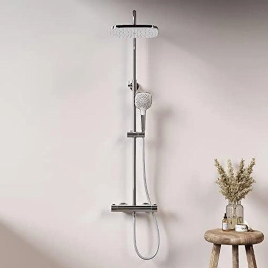 Colonne de douche thermostatique en inox brossé pour salle de bain