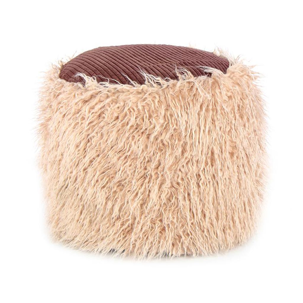 QIYANO Fellhocker Adena Beige - Modern, Bequem, Hocker, Schminktisch