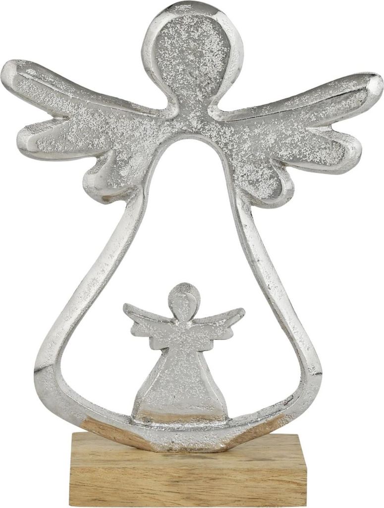 Marrakesch Weihnachtsdeko Engel Silber 21 cm | Metall & Holz Deko Aufsteller für Fensterbank Tisch & Regal | Skandinavische Winterdeko & moderne W...