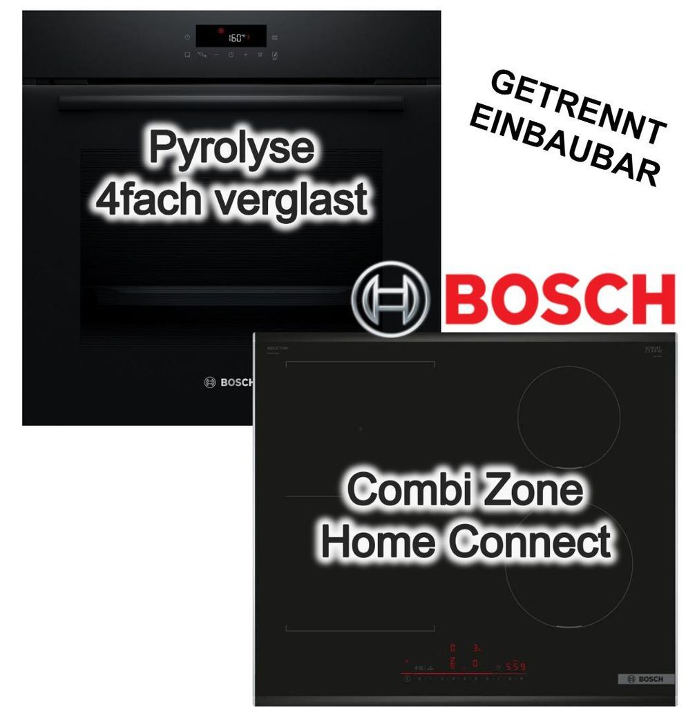 Herdset BOSCH Backofen Pyrolyse 3DHeißluft + Induktionskochfeld PowerBoost CombiZone Home Connect