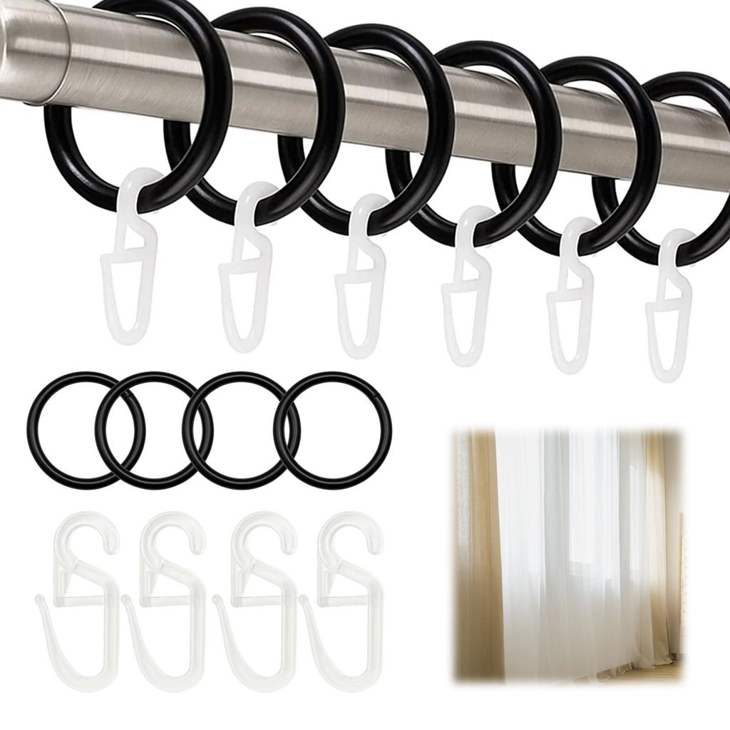 100 Gardinenringe mit Haken, Gardinenaufhängungsringe und 100 Kunststoff-Gardinenhaken, Gardinenringe mit Haken, Gardinenringe für einen Innendur...