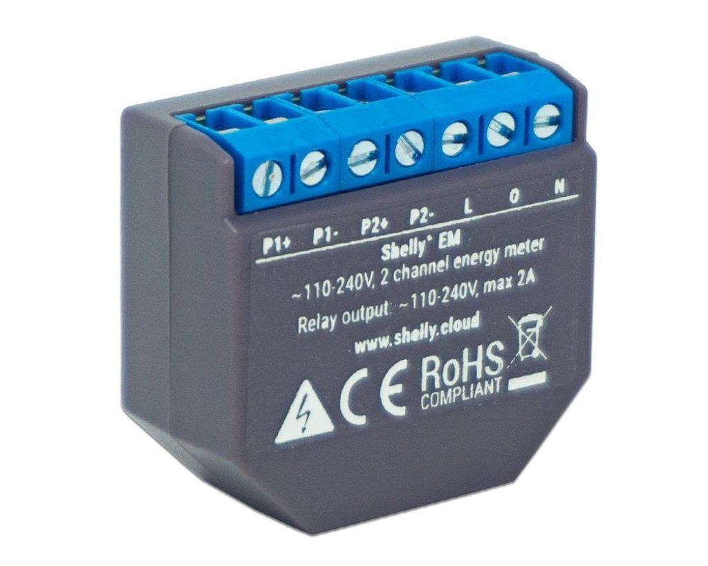 Shelly EM - Relais - WLAN Stromzähler - Ohne Klemmen - Messfunktion bis 2x 120A