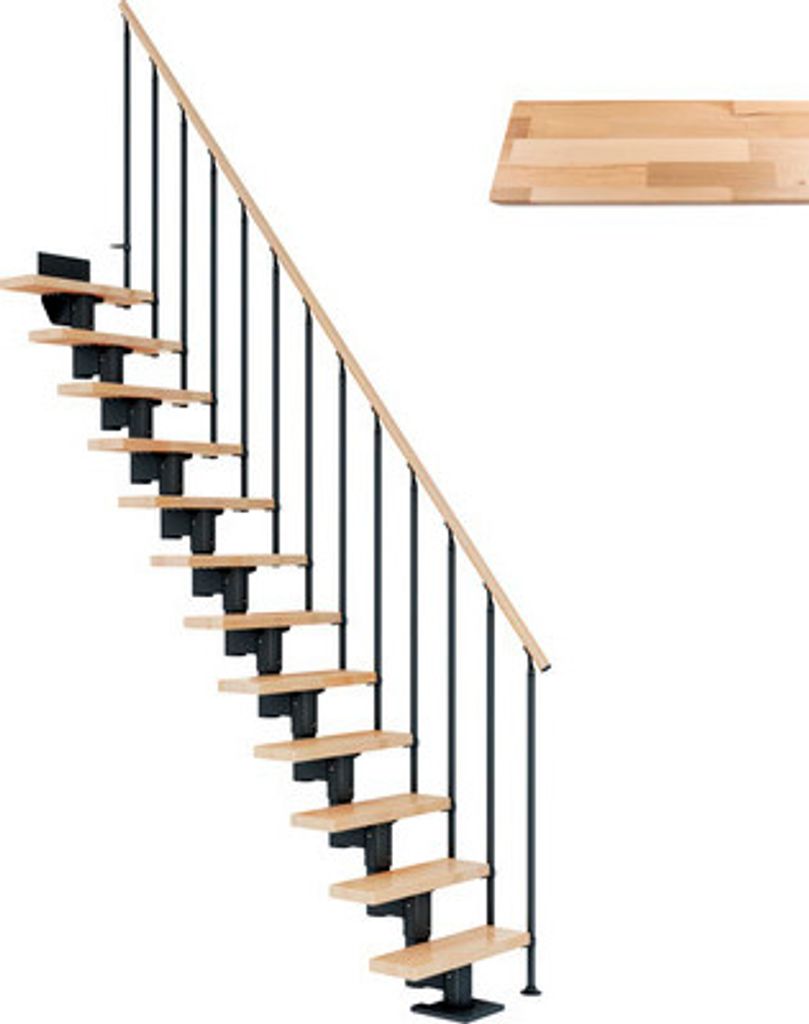 Pertura Mittelholmtreppe Spiros Buche Leimholz Anthrazit Gerade 65 cm 13 Stufen / 14 Steigungen Stabgeländer Anthrazit