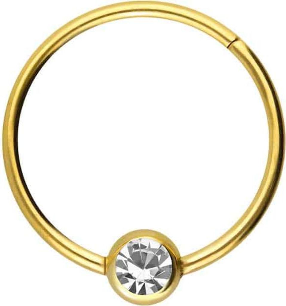 Ohrpiercing, Nasenpiercing, Septum Piercing Titan Segmentring Clicker KRISTALL Gold Innendurchmesser: 9mm + Stabstärke: 0,8mm