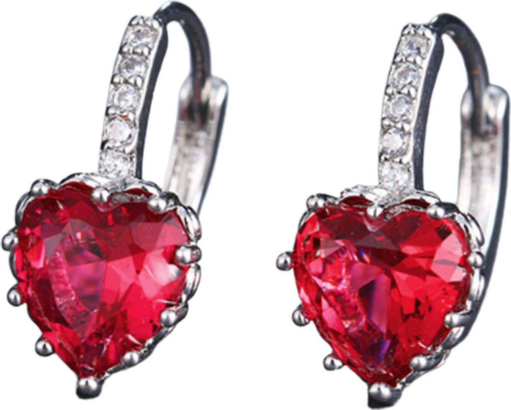 1 Paar Luxus Romantische Kupfer Runde Ohrringe Herzförmige Zirkonia Creolen Party Schmuck-Rot